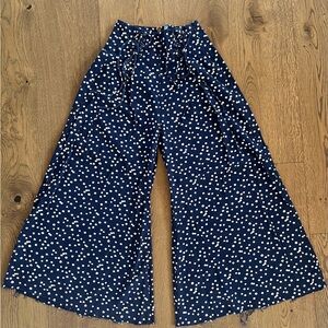 Free People ONE Bette Pants Sz 4 Super Flare Wide Leg navy polka dot